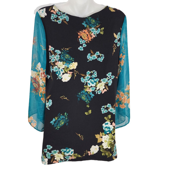 Chico's Top Womens Size 0 Small Floral Woven 3/4 Kimono Sleeve Scoop 570242670 - Picture 2 of 9